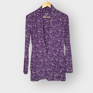 Svaha Cat and Mouse Burnout Cardigan Purple Open Front‎ Pocket Sweater Size XS